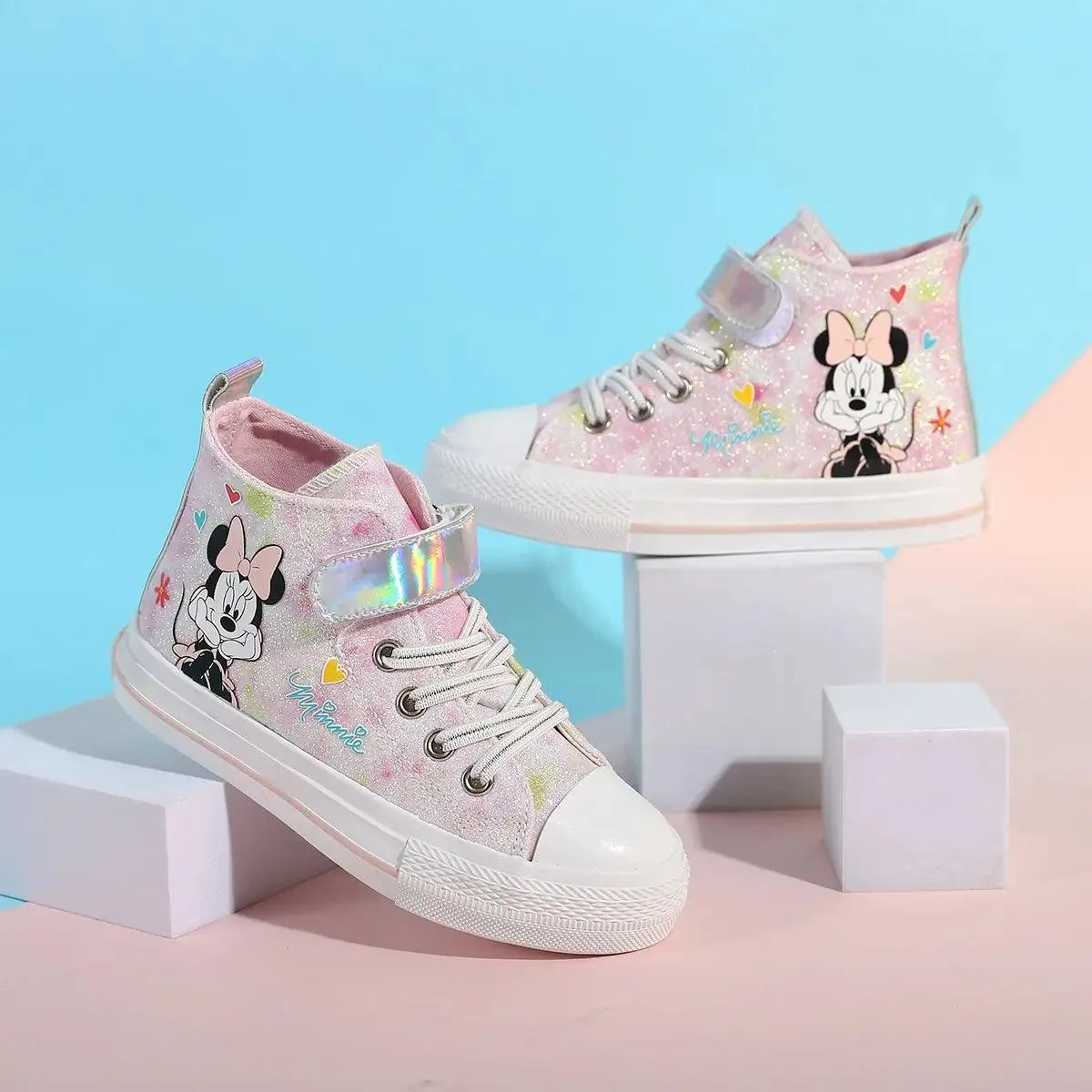 Anime Minnie Mouse Canvas Shoes - Cute Cartoon High-Top Sneakers for Girls and Students