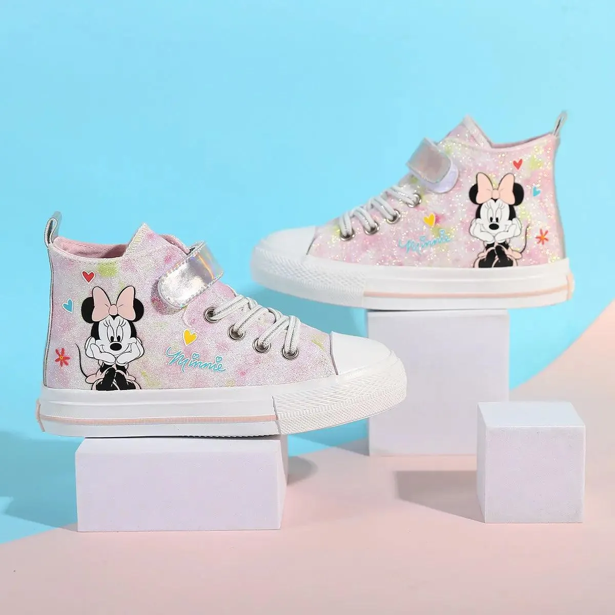 Anime Minnie Mouse Canvas Shoes - Cute Cartoon High-Top Sneakers for Girls and Students