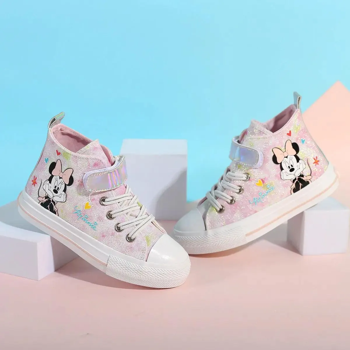 Anime Minnie Mouse Canvas Shoes - Cute Cartoon High-Top Sneakers for Girls and Students