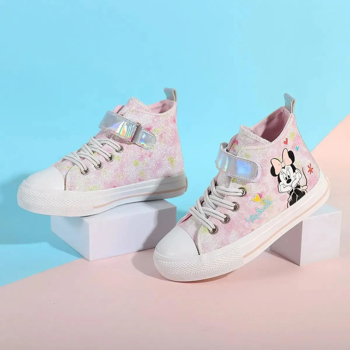 Anime Minnie Mouse Canvas Shoes - Cute Cartoon High-Top Sneakers for Girls and Students