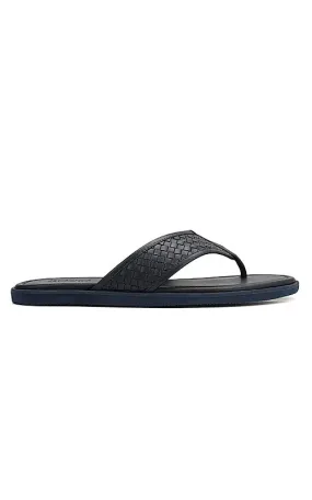 Blue Thong Leather Slippers