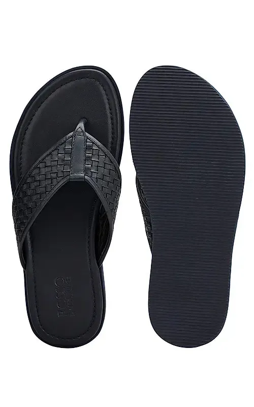 Blue Thong Leather Slippers