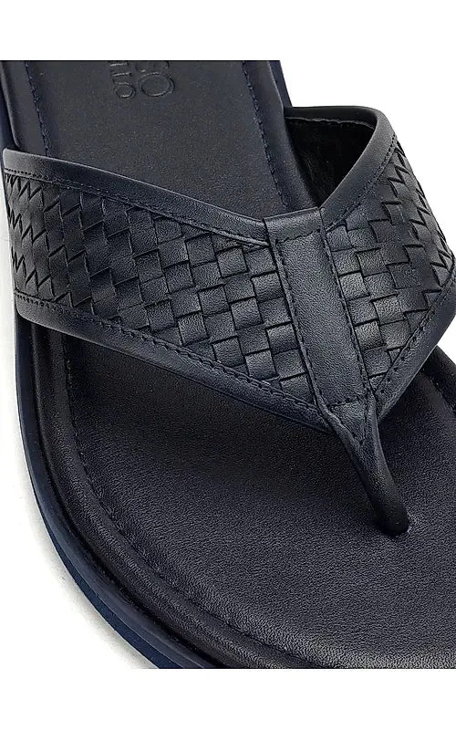 Blue Thong Leather Slippers