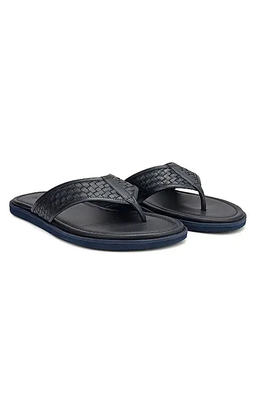 Blue Thong Leather Slippers