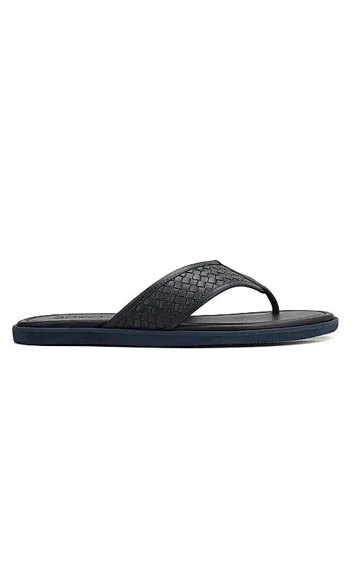 Blue Thong Leather Slippers