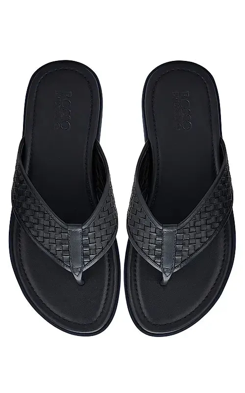Blue Thong Leather Slippers