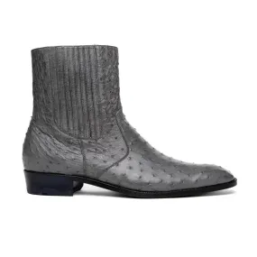 Handmade Custom Gray Leather Ankle Boots For Men