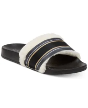 INC International Concepts Women's Faux Fur Varsity Slide Slippers Black