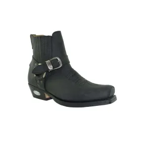 Loblan 515 Leather Black Cowboy Boots Biker Western Square Toe Ankle Boot