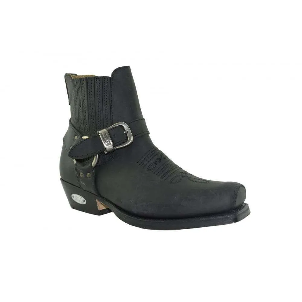 Loblan 515 Leather Black Cowboy Boots Biker Western Square Toe Ankle Boot