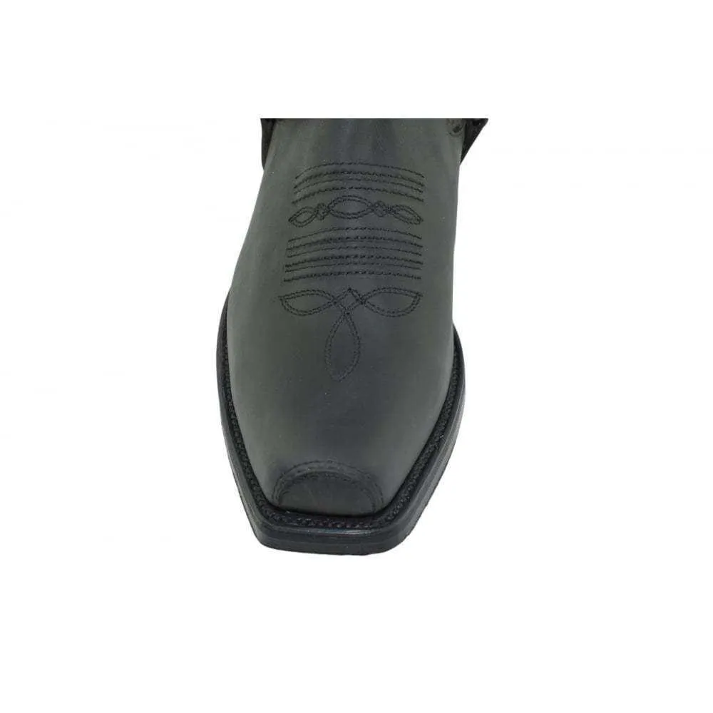 Loblan 515 Leather Black Cowboy Boots Biker Western Square Toe Ankle Boot