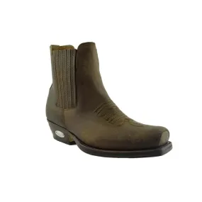 Loblan 517 Leather Brown Cowboy Boots Biker Western Square Toe Ankle Boot