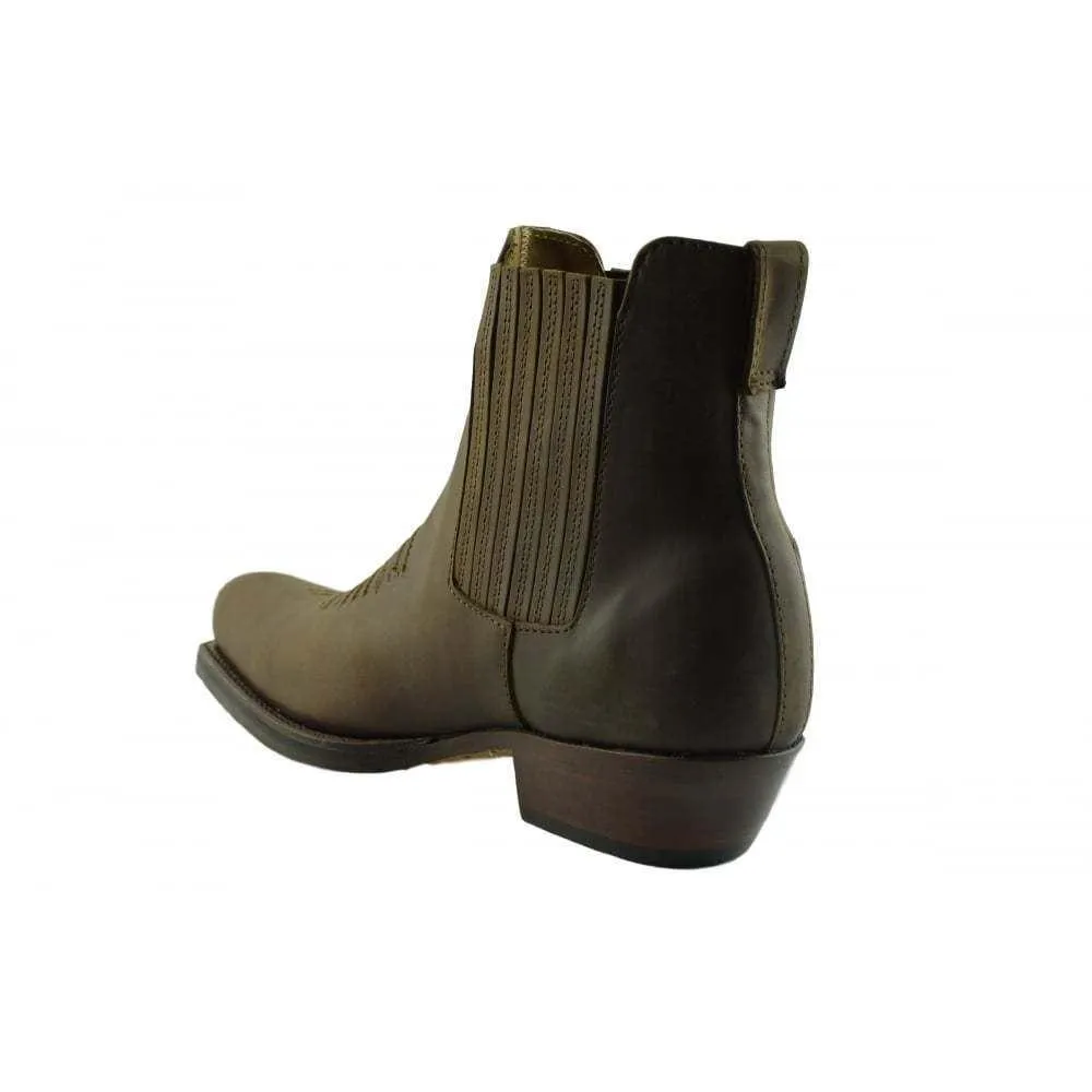 Loblan 517 Leather Brown Cowboy Boots Biker Western Square Toe Ankle Boot