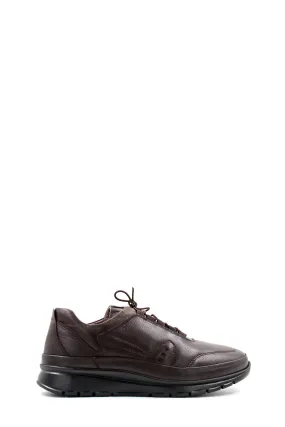 Men's Brown Leather Lace-Up Sneakers with Cushioned Sole and Minimalist Design - Wessi