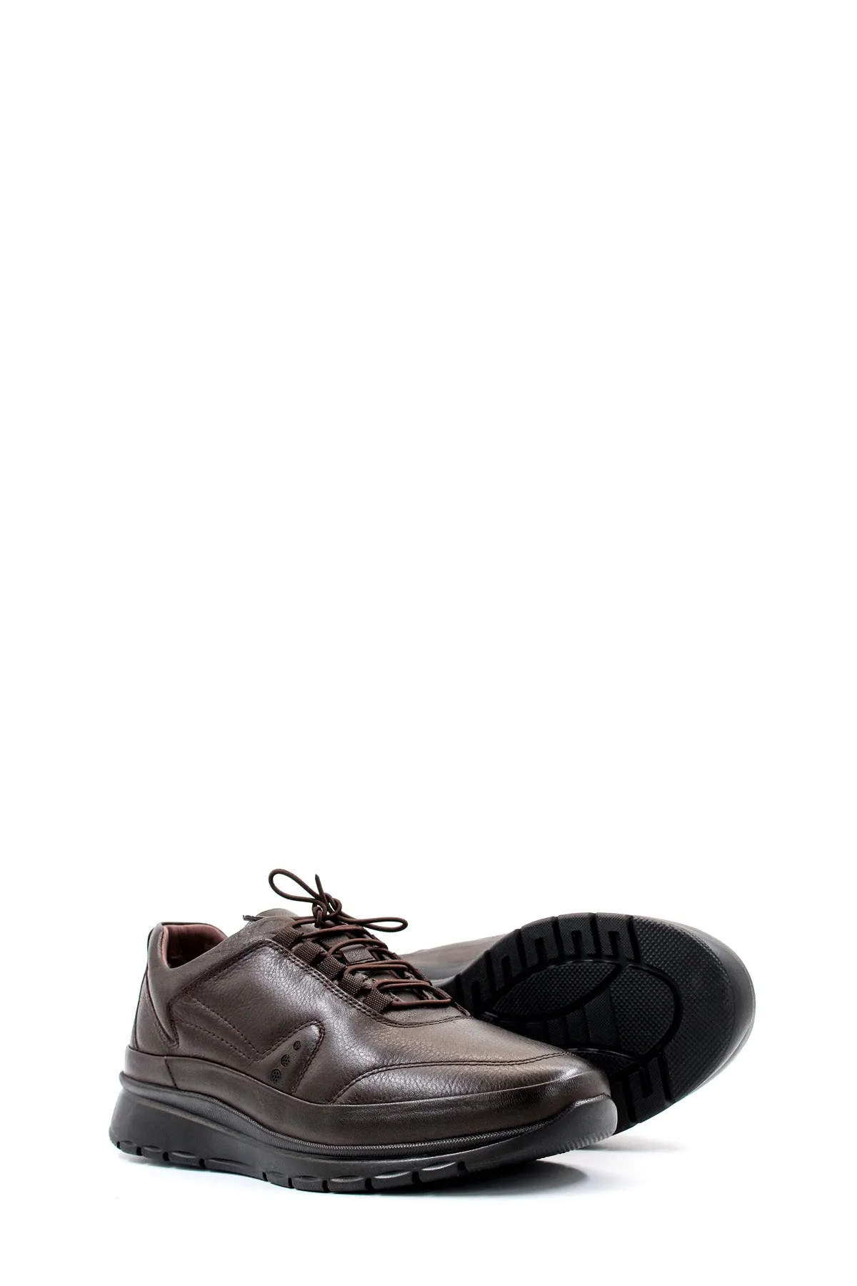 Men's Brown Leather Lace-Up Sneakers with Cushioned Sole and Minimalist Design - Wessi