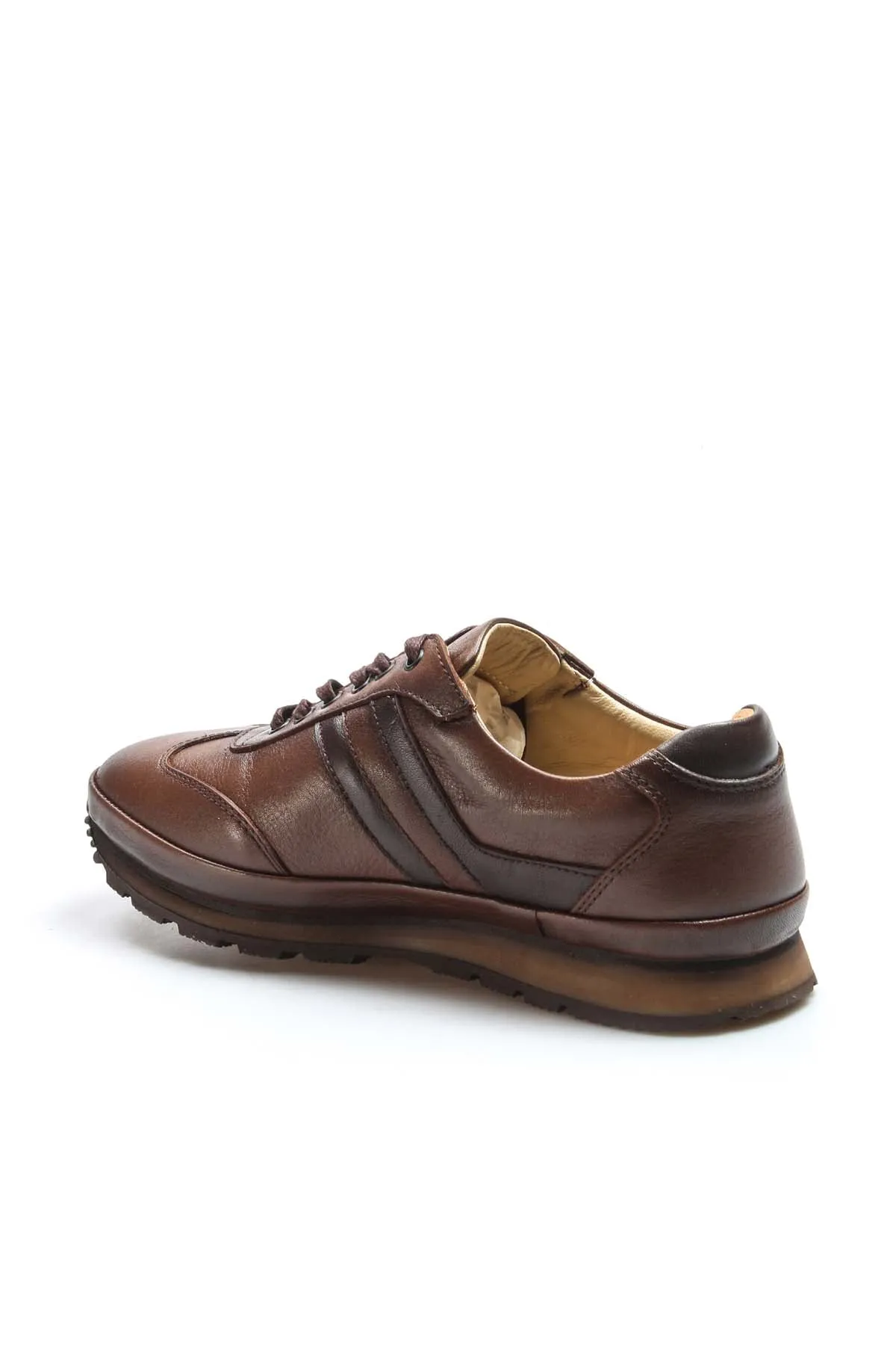 Men's Brown Leather Lace-Up Sneakers with Cushioned Sole - Wessi