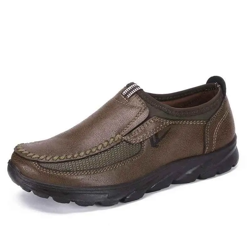 Men's Casual Shoes Upscale Fashion Brown Leather Flat Footwear Shoes