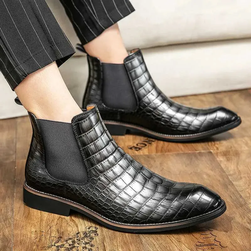 Unique Crocodile Vegan Leather Boots