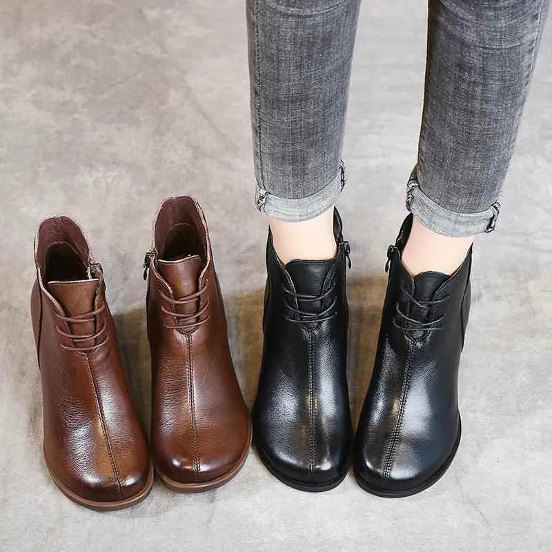 Women's Casual Shoes Handmade Black Ankle Boots #88610