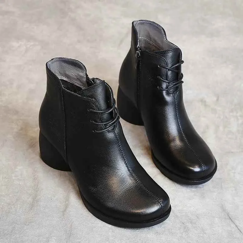 Women's Casual Shoes Handmade Black Ankle Boots #88610