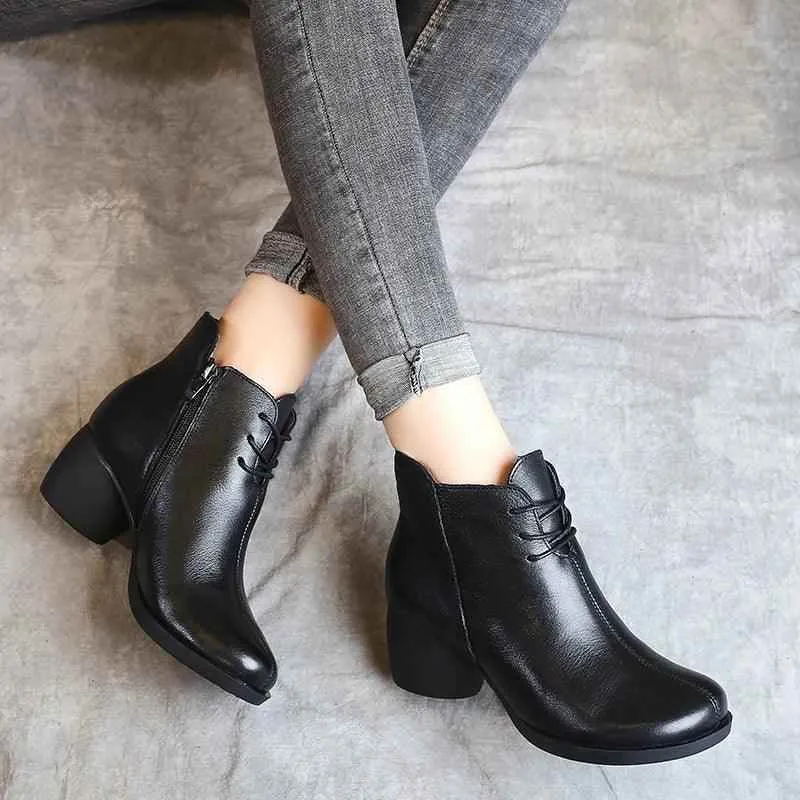 Women's Casual Shoes Handmade Black Ankle Boots #88610