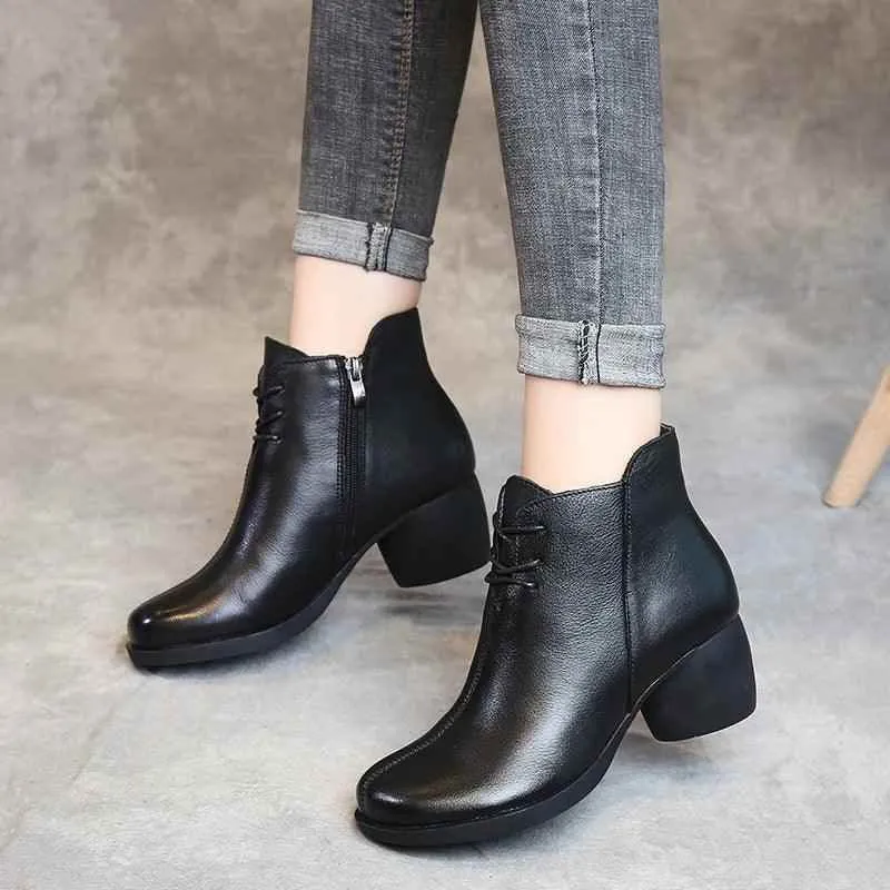 Women's Casual Shoes Handmade Black Ankle Boots #88610