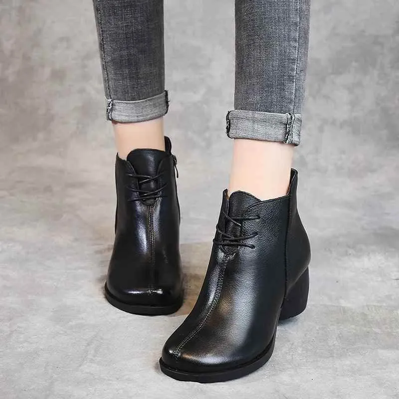 Women's Casual Shoes Handmade Black Ankle Boots #88610