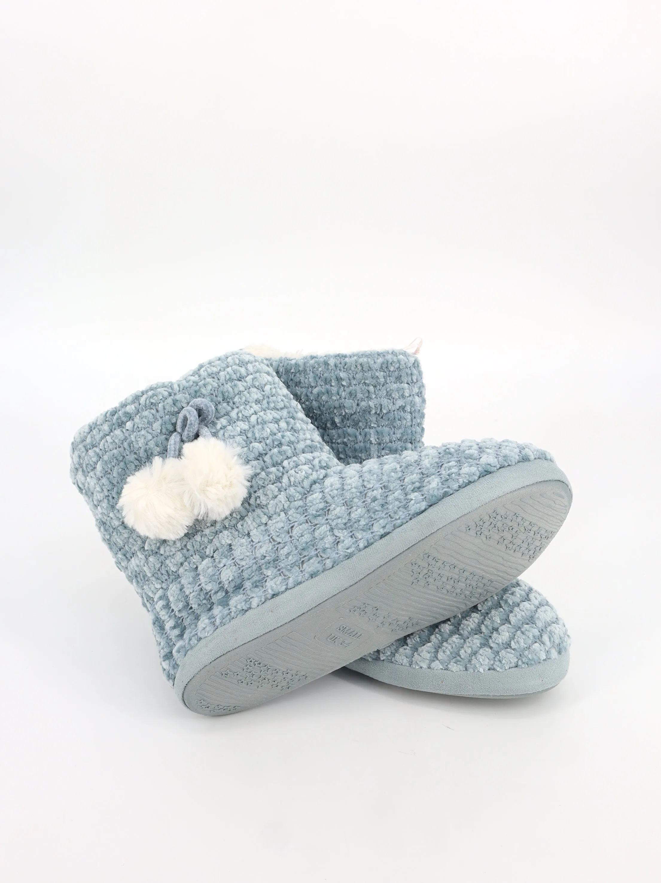 Women's Textured Faux Fur Slippers,Blue